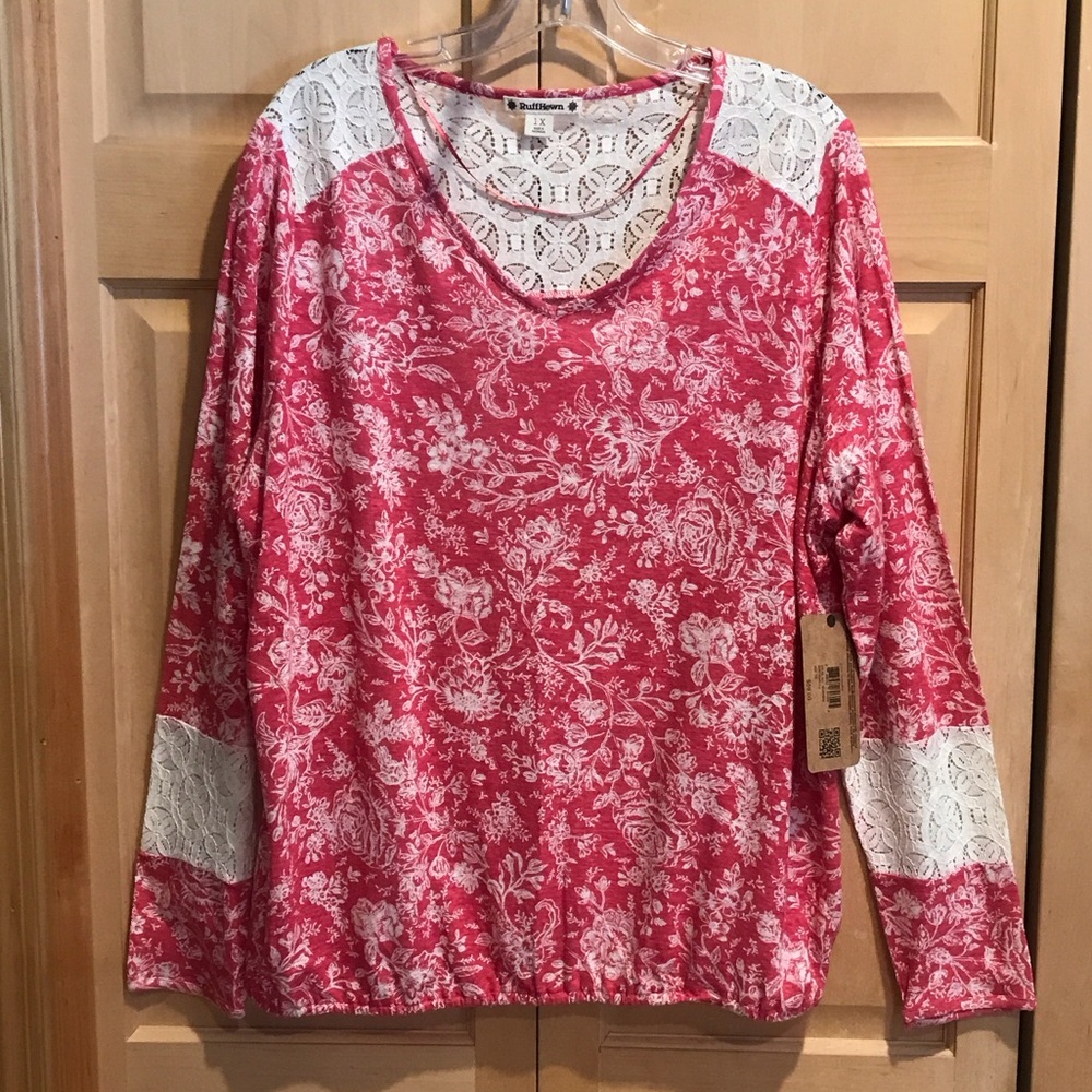 New Ruff Hewn Floral Linen Long Sleeve Blouse